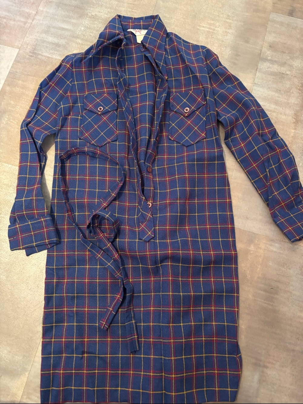 Plaid Button-Front Mini Dress with Tie Waist - Navy/Red